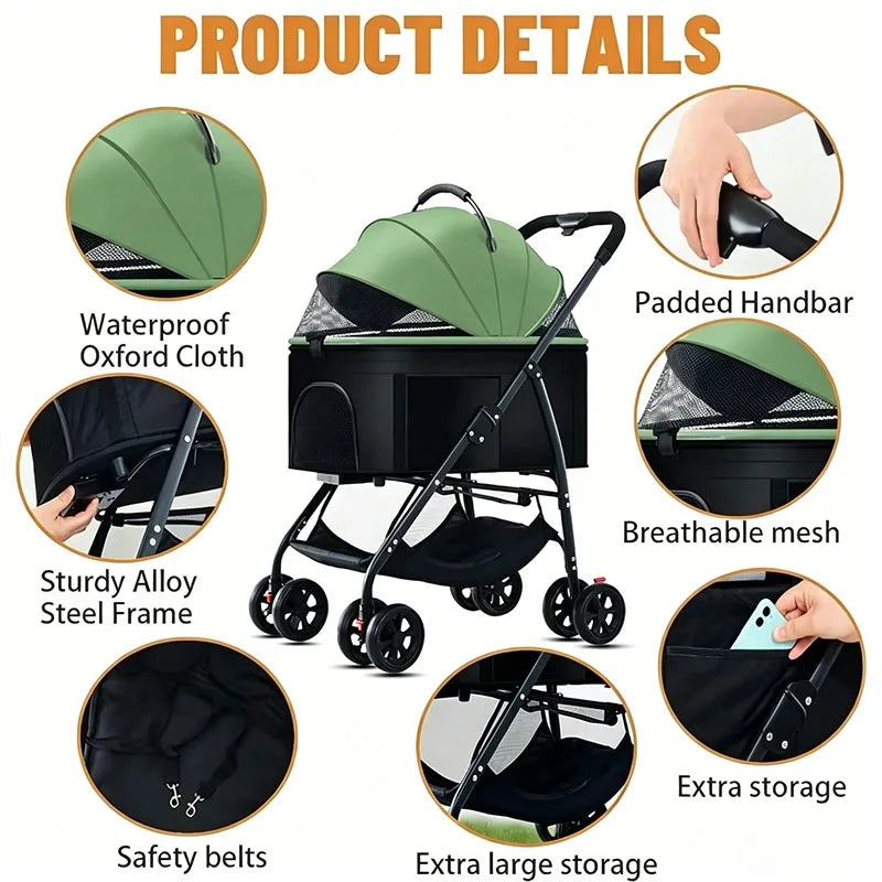 Faltbarer 3-in-1-Kinderwagen für Hunde und Katzen – leicht und multifunktional
